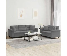 Sofa Sofos komplektas su pagalvėmis, 2 dalių, pilkas, audinys