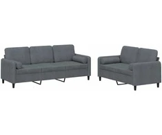 Sofa Sofos komplektas su pagalvėmis, 2 dalių, pilkas, aksomas