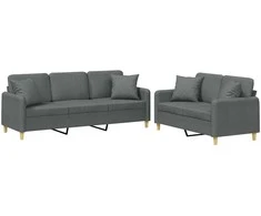 Sofa Sofos komplektas su pagalvėmis, 2 dalių, pilkas, audinys