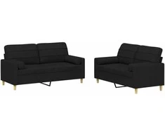 Sofa Sofos komplektas su pagalvėmis, 2 dalių, juodas, audinys