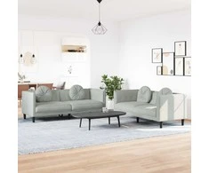 Sofa Sofos komplektas su pagalvėmis, 2 dalių, pilkas, aksomas