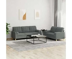 Sofa Sofos komplektas su pagalvėmis, 2 dalių, pilkas, audinys