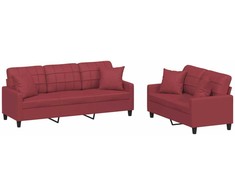 Sofa Sofos komplektas su pagalvėmis, 2 dalių, vyno, dirbtinė oda