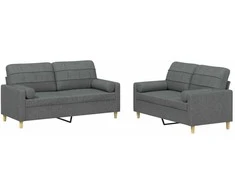 Sofa Sofos komplektas su pagalvėmis, 2 dalių, pilkas, audinys