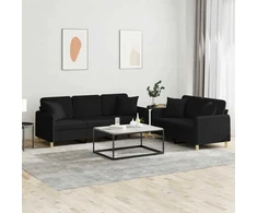 Sofa Sofos komplektas su pagalvėmis, 2 dalių, juodas, audinys