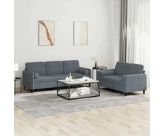 Sofa Sofos komplektas su pagalvėmis, 2 dalių, pilkas, aksomas
