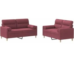 Sofa Sofos komplektas su pagalvėmis, 2 dalių, vyno, audinys