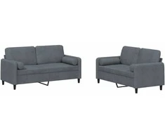 Sofa Sofos komplektas su pagalvėmis, 2 dalių, pilkas, aksomas