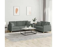 Sofa Sofos komplektas su pagalvėmis, 2 dalių, pilkas, audinys