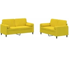Sofa Sofos komplektas su pagalvėmis, 2 dalių, geltonas, aksomas
