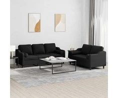Sofa Sofos komplektas su pagalvėmis, 2 dalių, juodas, audinys