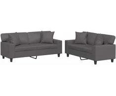 Sofa Sofos komplektas su pagalvėmis, 2 dalių, pilkas, dirbtinė oda