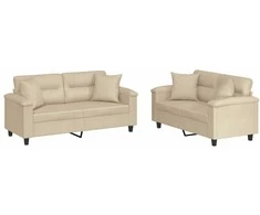 Sofa Sofos komplektas su pagalvėmis, 2 dalių, kreminis, audinys