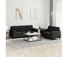 Sofa Sofos komplektas su pagalvėmis, 2 dalių, juodas, aksomas