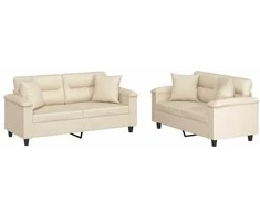 Sofa Sofos komplektas su pagalvėmis, 2 dalių, smėlio, audinys