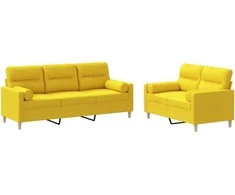 Sofa Sofos komplektas su pagalvėmis, 2 dalių, geltonas, audinys