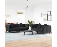 Sofa Sofos komplektas su pagalvėmis, 2 dalių, juodas, aksomas