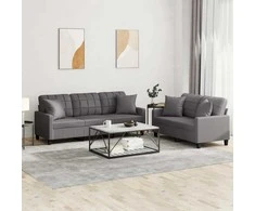 Sofa Sofos komplektas su pagalvėmis, 2 dalių, pilkas, dirbtinė oda