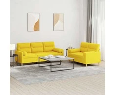 Sofa Sofos komplektas su pagalvėmis, 2 dalių, geltonas, audinys