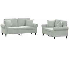 Sofa Sofos komplektas su pagalvėmis, 2 dalių, pilkas, aksomas