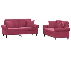 Sofa Sofos komplektas su pagalvėmis, 2 dalių, vyno, aksomas