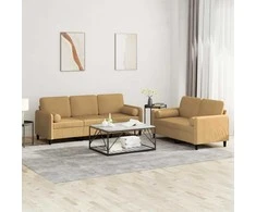 Sofa Sofos komplektas su pagalvėmis, 2 dalių, rudas, aksomas