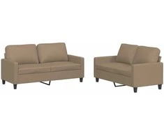 Sofa Sofos komplektas su pagalvėmis, 2 dalių, kapučino, dirbtinė oda