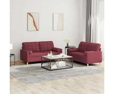 Sofa Sofos komplektas su pagalvėmis, 2 dalių, vyno, audinys