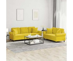 Sofa Sofos komplektas su pagalvėmis, 2 dalių, geltonas, aksomas