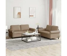 Sofa Sofos komplektas su pagalvėmis, 2 dalių, kapučino, dirbtinė oda