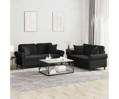 Sofa Sofos komplektas su pagalvėmis, 2 dalių, juodas, aksomas