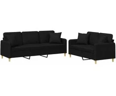 Sofa Sofos komplektas su pagalvėmis, 2 dalių, juodas, audinys