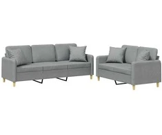 Sofa Sofos komplektas su pagalvėmis, 2 dalių, pilkas, audinys