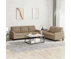 Sofa Sofos komplektas su pagalvėmis, 2 dalių, kapučino, dirbtinė oda