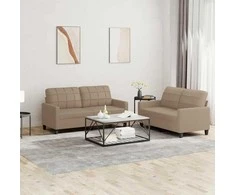 Sofa Sofos komplektas su pagalvėmis, 2 dalių, kapučino, dirbtinė oda