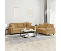 Sofa Sofos komplektas su pagalvėmis, 2 dalių, rudas, aksomas