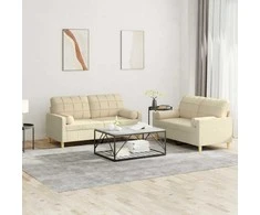 Sofa Sofos komplektas su pagalvėmis, 2 dalių, kreminis, audinys