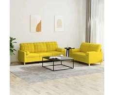 Sofa Sofos komplektas su pagalvėmis, 2 dalių, geltonas, audinys