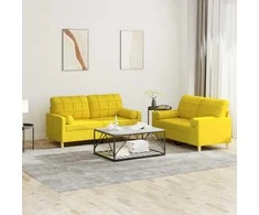 Sofa Sofos komplektas su pagalvėmis, 2 dalių, geltonas, audinys