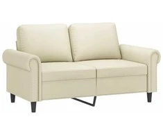 Sofa Sofos komplektas su pagalvėmis, 2 dalių, kreminis, dirbtinė oda