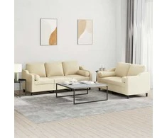 Sofa Sofos komplektas su pagalvėmis, 2 dalių, kreminis, audinys