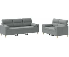 Sofa Sofos komplektas su pagalvėmis, 2 dalių, pilkas, audinys