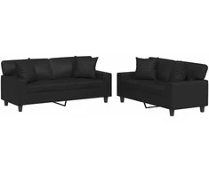 Sofa Sofos komplektas su pagalvėmis, 2 dalių, juodas, dirbtinė oda