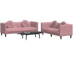 Sofa Sofos komplektas su pagalvėmis, 2 dalių, rožinis, aksomas