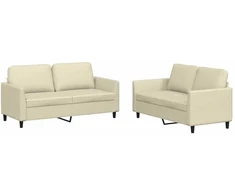 Sofa Sofos komplektas su pagalvėmis, 2 dalių, kreminis, dirbtinė oda