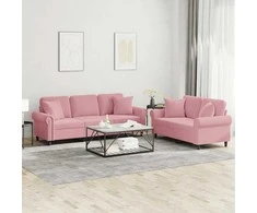 Sofa Sofos komplektas su pagalvėmis, 2 dalių, rožinis, aksomas