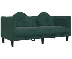 Sofa Sofos komplektas su pagalvėmis, 2 dalių, žalias, aksomas