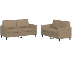 Sofa Sofos komplektas su pagalvėmis, 2 dalių, kapučino, dirbtinė oda