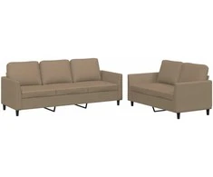 Sofa Sofos komplektas su pagalvėmis, 2 dalių, kapučino, dirbtinė oda
