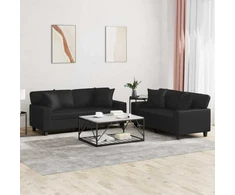 Sofa Sofos komplektas su pagalvėmis, 2 dalių, juodas, dirbtinė oda